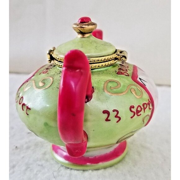 Libra tea pot Trinket‎ jewelry Box "sept 23 - oct 23" balance pink green gold - Picture 5 of 11